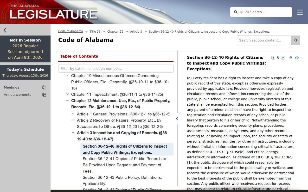 Henry County civil court docket Alabama public inspection statute