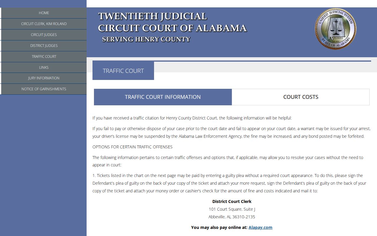 Henry County traffic court records and payment options